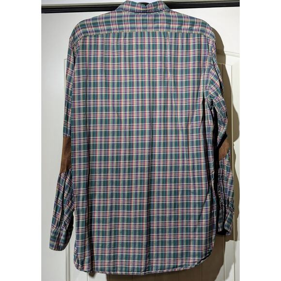 VTG Polo by Ralph Lauren Oversized Green Purple Plaid Elbow Patch Button Up Sz M - Picture 2 of 13